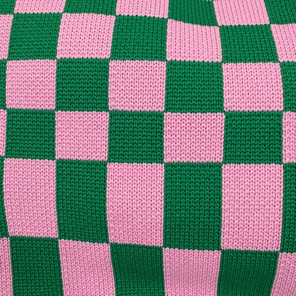 Wrist Tote Bag - 100% Polyester- Green Pink Checkers / Gingham - NWT - Picture 7 of 10